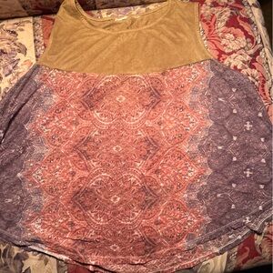 Mustard Yellow and Coral Pink Sleeveless Asymmetrical Top